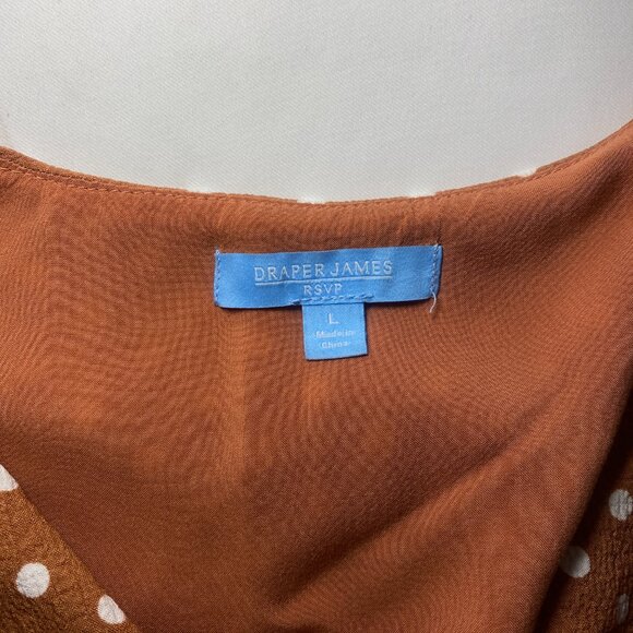 Draper James RSVP Caramel Brown Polka Dot A-Line Dress Womens L Long Sleeve EUC - Picture 3 of 8